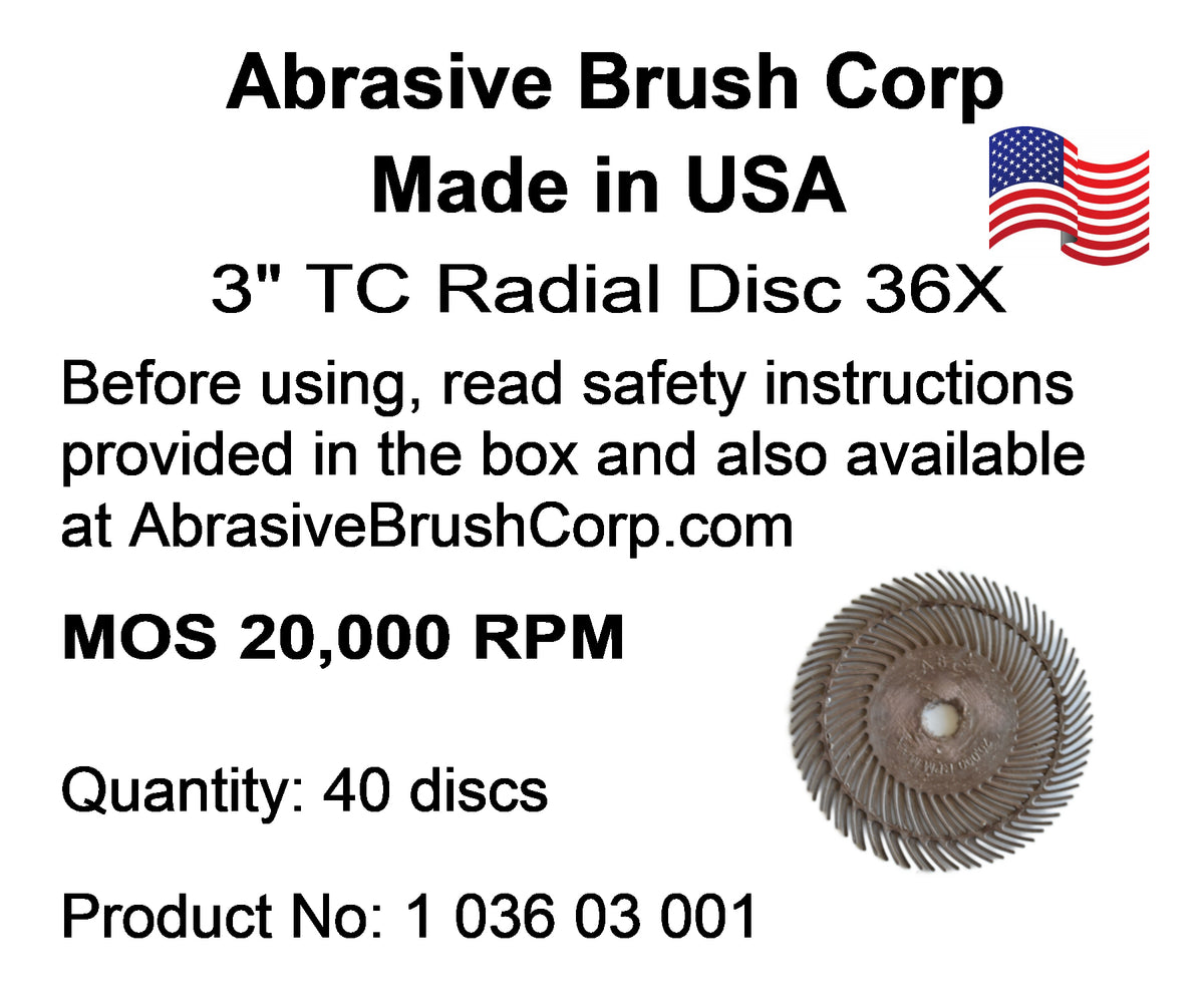 Radial Disc, 3" TC 36X, 40 discs per Box, includes reusable Adapter with 1/4" steel shaft