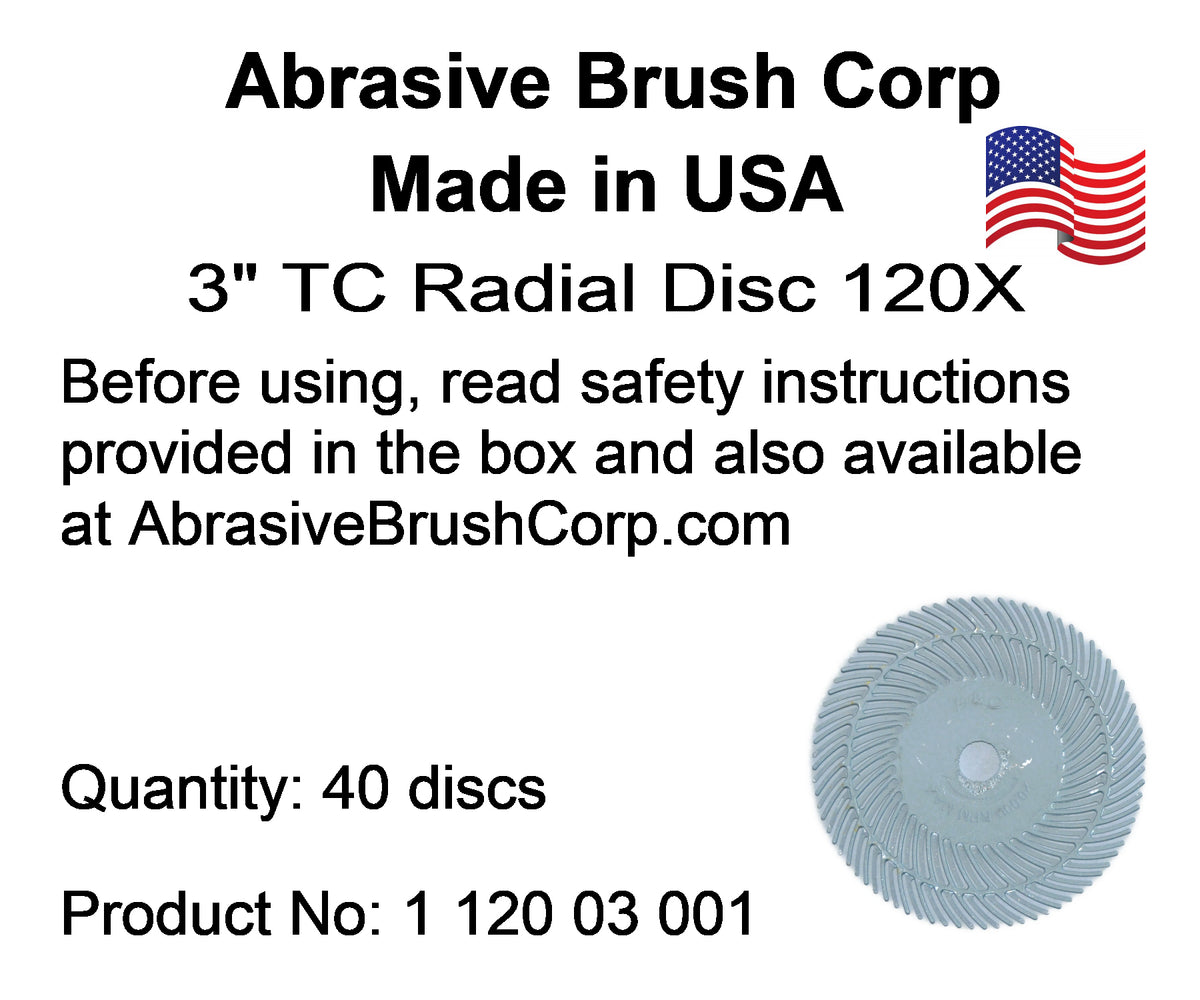 Radial Disc, 3" TC 120X, 40 discs per Box, includes reusable Adapter with 1/4" steel shaft