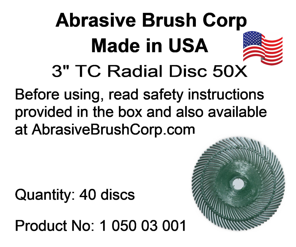 Radial Disc, 3" TC 50X, 40 discs per Box, includes reusable Adapter with 1/4" steel shaft