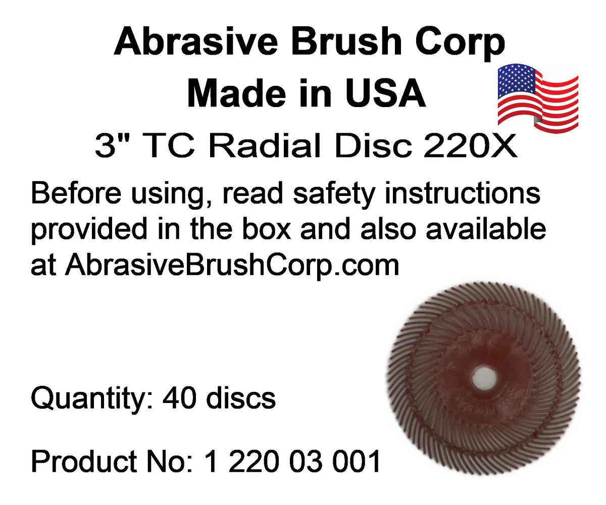 Radial Disc, 3" TC 220X, 40 discs per Box, includes reusable Adapter with 1/4" steel shaft