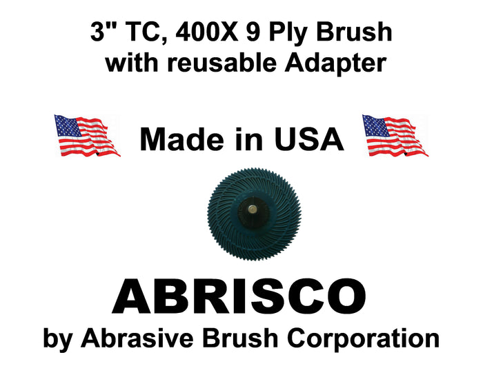 3" TC 400X, 9 Ply Brush, 1/4" Steel Shaft, Reusable Adapter