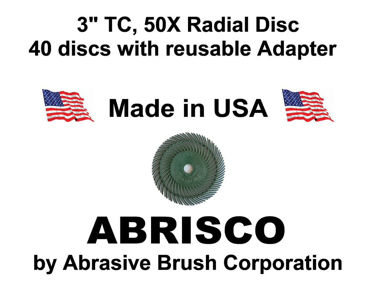 Radial Disc, 3" TC 50X, 40 discs per Box, includes reusable Adapter with 1/4" steel shaft